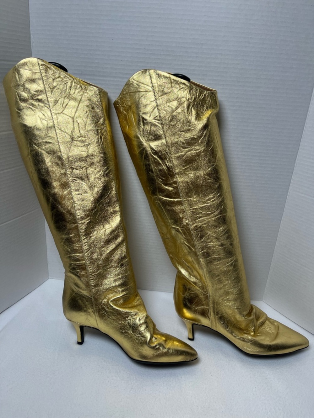 Free People Sloane Slouch Ankle Boots Gold Leather 37.5 (7-7.5) - Picture 6 of 16